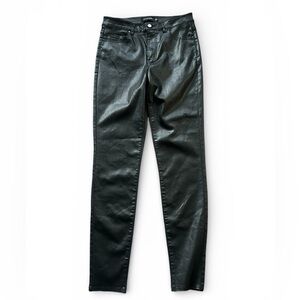Witchery Black Skinny Jeans in Faux Leather unfinished hem 28 Waist 30 Inseam
